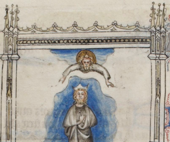 Enoch ascends to Heaven, Bible Moralisée de Jean de Bon
