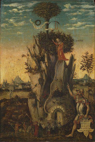 Lucas Cranach d. J.: Allegorie der Tugend (1548), 32x22cm, Pappelholztafel, Gemäldegalerie Wien, wikimedia commons: public domain